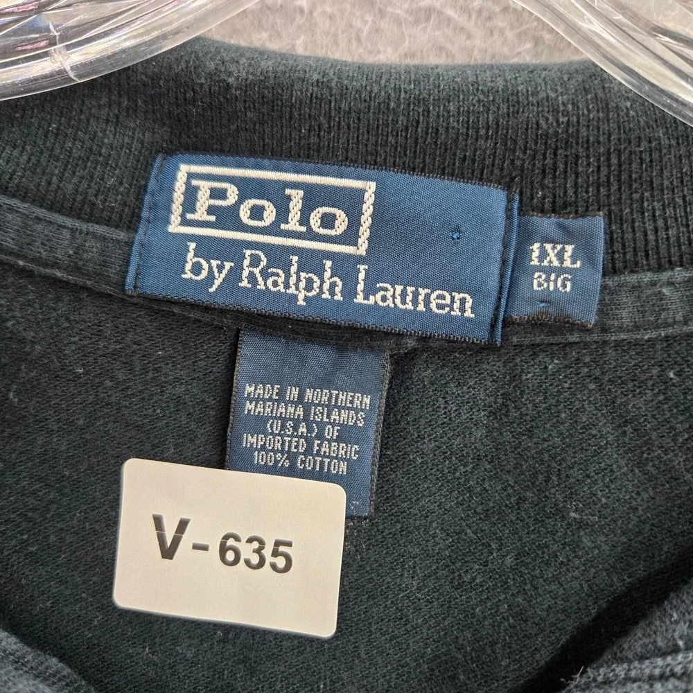 VINTAGE Polo Ralph Lauren Men Polo Shirt 1XL Big Black‎ Logo Embroidered Rugby
